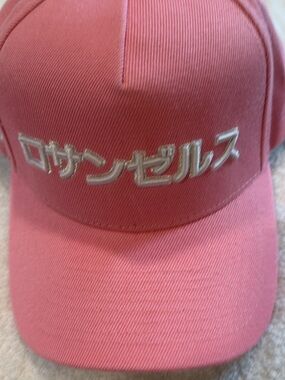 Los AngelesKatakana Pink Baseball Cap with Silver Japanese Embroidery